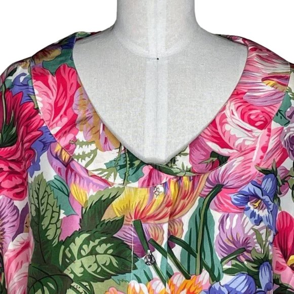 Vintage Anne Pinkerton Glory 100% Silk Rainbow Floral Peter Pan Collar Blouse - Picture 2 of 11